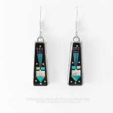 画像1: ナバホ インディアン ハンドメイド スターリングシルバー インレイ ピアス（ブラック・ターコイズ）/Navajo Handmade Sterling Silver Inlay Earrings (1)