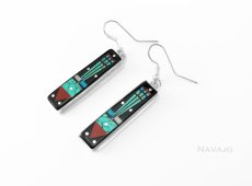 画像2: ナバホ インディアン ハンドメイド スターリングシルバー インレイ ピアス/Navajo Handmade Sterling Silver Inlay Earrings (2)