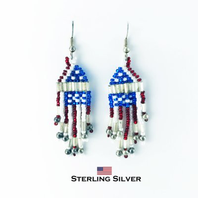 画像1: アメリカ国旗 星条旗 925 スターリングシルバー&ビーズ ピアス/Sterling Silver Earrings　