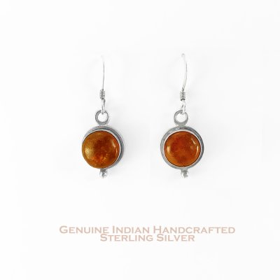 画像1: インディアンジュエリー アメリカ ナバホ族 ハンドメイド スターリングシルバー アンバー ピアス/Navajo Sterling Silver Amber Earrings