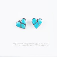 画像1: ズニ インディアン ハンドメイド ターコイズ・スターリングシルバー ハート ピアス/Zuni Turquoise Sterling Silver Earrings Heart (1)