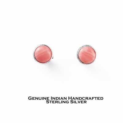 画像1: アメリカ インディアン ズニ族 スターリングシルバー ピアス（ピンク）/Native American Zuni Sterling Silver Earrings(Pink)