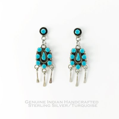 画像1: インディアンジュエリー アメリカ ズニ族 ターコイズ  スターリングシルバー ピアス/Native American Zuni Sterling Silver Turquoise Earrings