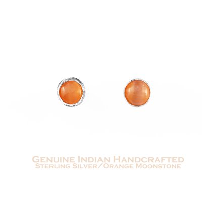 画像1: アメリカ ズニ族 スターリングシルバー オレンジムーンストーン ピアス/Native American Zuni Sterling Silver Orange Moonstone Earrings