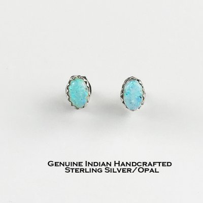 画像1: アメリカ ズニ族 インディアンジュエリー スターリングシルバー オパール ピアス/Native American Zuni Sterling Silver Opal Earrings