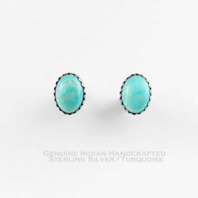 画像1: インディアンジュエリー アメリカ ズニ族 ハンドメイド ターコイズ スターリングシルバー ピアス/Native American Zuni Turquoise Sterling Silver Earrings