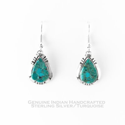 画像1: インディアンジュエリー アメリカ ナバホ族 ハンドメイド ターコイズ スターリングシルバー ピアス/Native American Navajo Turquoise Sterling Silver Earrings