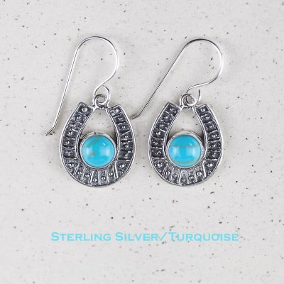 画像1: ターコイズ・スターリングシルバー ホースシュー ピアス/Sterling Silver Turquoise Earrings Horseshoe