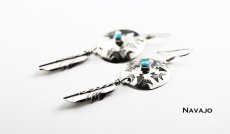 画像2: ナバホ インディアン ハンドメイド スターリングシルバー ターコイズ フェザー ピアス/Native American Navajo Sterling Silver Earrings (2)