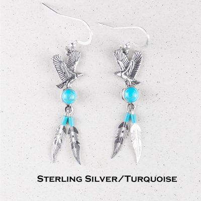 画像1: イーグル&フェザー スターリングシルバー・ターコイズ ピアス/Sterling Silver Turquoise Earrings Eagle&Feather