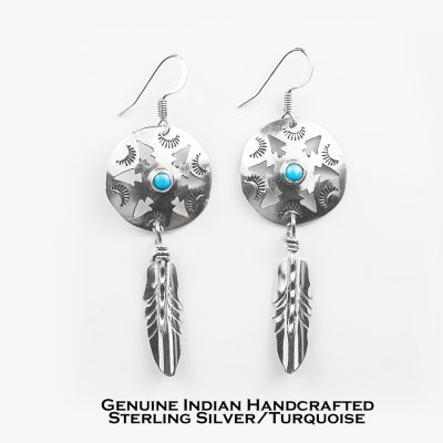 画像1: ナバホ インディアン ハンドメイド スターリングシルバー ターコイズ フェザー ピアス/Native American Navajo Sterling Silver Earrings