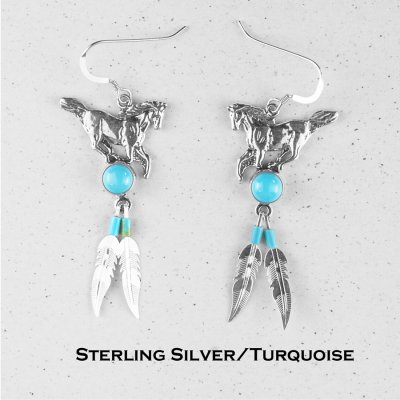 画像1: ホース&フェザー スターリングシルバー・ターコイズ ピアス/Sterling Silver Turquoise Earrings Horse&Feather