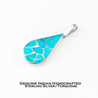 画像1: インディアンジュエリー アメリカ ズニ族 ターコイズ スターリングシルバー ペンダント トップ/Zuni Handmade Turquoise Sterling Silver Pendant