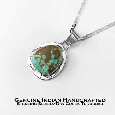 画像1: インディアンジュエリー アメリカ ナバホ族 ドライクリークターコイズ スターリングシルバー ネックレス/Native American Navajo Handmade Dry Creek Turquoise Sterling Silver Necklace