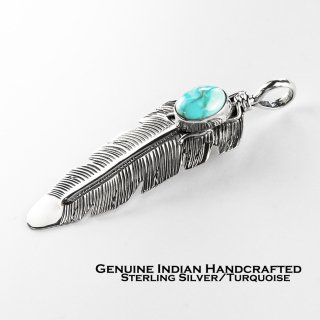 ネイティブアメリカン ナバホ族 フェザー ターコイズ&スターリングシルバー ペンダント トップ/Navajo Handmade  Turquoise&Sterling Silver Pendant ペンダント・ネックレス・ブローチ・ターコイズ石・ジュエリーパーツ