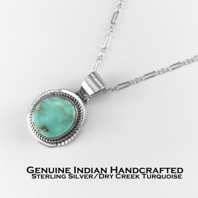 画像1: インディアンジュエリー アメリカ ナバホ族 ドライクリークターコイズ スターリングシルバー ネックレス/Native American Navajo Handmade Dry Creek Turquoise Sterling Silver Necklace