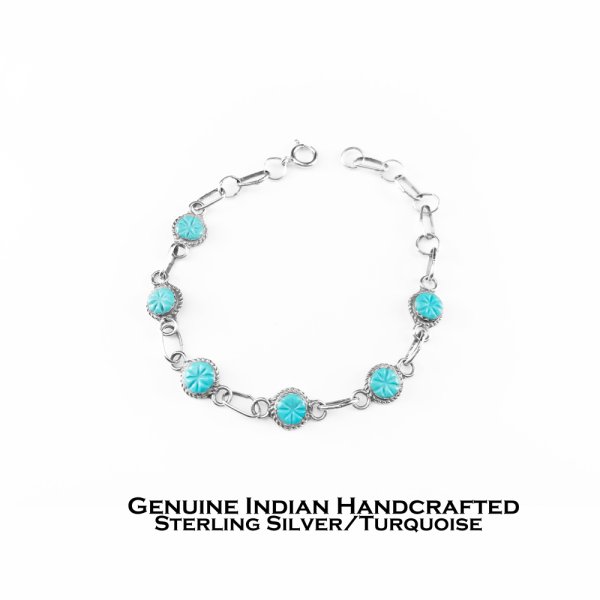 インディアンジュエリー アメリカ ズニ族 スターリングシルバー ターコイズ ブレスレット 20cm/Native American Zuni  Handmade Sterling Silver Turquoise Bracelet ブレスレット・マネークリップ・リング・ライター