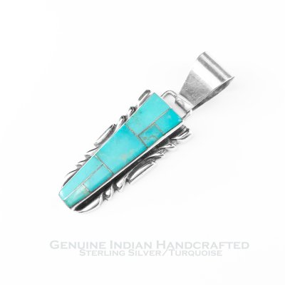 画像1: インディアンジュエリー ナバホ族作 ターコイズ スターリングシルバー ペンダント トップ/Native American Navajo Turquoise Sterling Silver Pendant