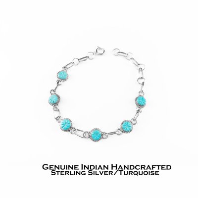 画像1: インディアンジュエリー アメリカ ズニ族 スターリングシルバー ターコイズ ブレスレット 20cm/Native American Zuni Handmade Sterling Silver Turquoise Bracelet