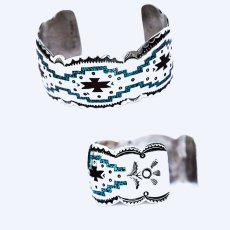 画像2: ナバホ レイモンド ビゲイ スターリングシルバー チップインレイ ハンドメイド ブレスレット/Navajo Raymond Begay Sterling Silver Chip  Inlay Bracelet (2)