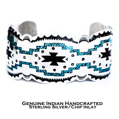 画像1: ナバホ レイモンド ビゲイ スターリングシルバー チップインレイ ハンドメイド ブレスレット/Navajo Raymond Begay Sterling Silver Chip  Inlay Bracelet