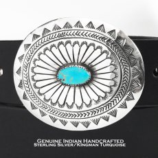 画像1: キングマン ターコイズ&スターリングシルバー ナバホ ハンドメイド ベルト バックル/Native American Navajo Sterling Silver Kingman Turquoise Belt Buckle (1)