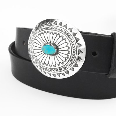 画像3: キングマン ターコイズ&スターリングシルバー ナバホ ハンドメイド ベルト バックル/Native American Navajo Sterling Silver Kingman Turquoise Belt Buckle