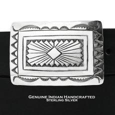 画像1: インディアンジュエリー ナバホ族 ハンドメイド スターリング シルバー ベルト バックル/Native American Navajo Hemerson Brown Handmade Sterling Silver Belt Buckle (1)