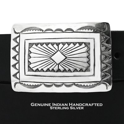 画像1: インディアンジュエリー ナバホ族 ハンドメイド スターリング シルバー ベルト バックル/Native American Navajo Hemerson Brown Handmade Sterling Silver Belt Buckle