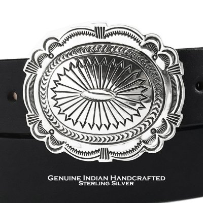 画像1: ナバホ族 カールソンブラックゴート作 ハンドメイド スターリング シルバー ベルト バックル/Navajo Carson Blackgoat Handmade Sterling Silver Belt Buckle