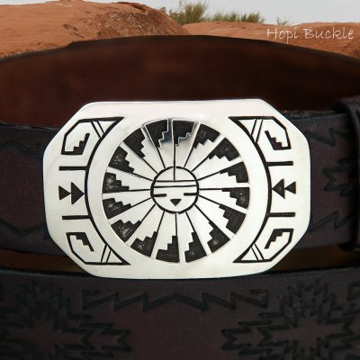 画像2: インディアン ホピ族 サンフェイス オーバーレイ シルバー バックル /Hipi Sterling Silver Sun Face Belt Buckle