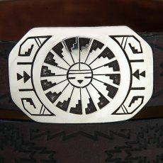 画像4: インディアン ホピ族 サンフェイス オーバーレイ シルバー バックル /Hipi Sterling Silver Sun Face Belt Buckle (4)