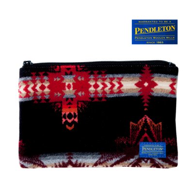 画像1: ペンドルトン ポーチ キーパー 小物入れ ナイロンライニング（ブラック・レッド）22cmx15cm/Pendleton Small Pouch(Black/Red)