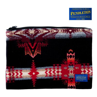 画像1: ペンドルトン ポーチ キーパー 小物入れ ナイロンライニング（ブラック・レッド）24cmx17cm/Pendleton Small Pouch(Black/Red)