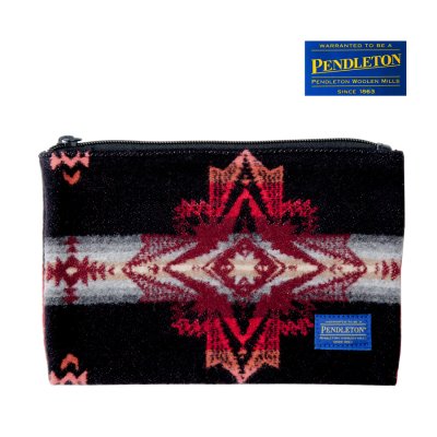 画像1: ペンドルトン ポーチ キーパー 小物入れ ナイロンライニング（ブラック・レッド）22cmx15cm/Pendleton Small Pouch(Black/Red)