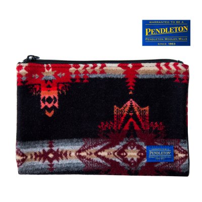 画像1: ペンドルトン ポーチ キーパー 小物入れ ナイロンライニング（ブラック・レッド）22cmx15cm/Pendleton Small Pouch(Black/Red)