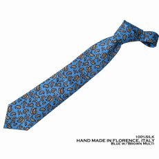 画像2: ITALY. FLORENCE カンティーニ製 高級 シルク ネクタイ（ペイズリー/ブルー・ブラウンマルチ）/Cantini Silk Paisley Necktie (2)