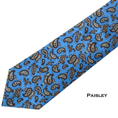 画像1: ITALY. FLORENCE カンティーニ製 高級 シルク ネクタイ（ペイズリー/ブルー・ブラウンマルチ）/Cantini Silk Paisley Necktie