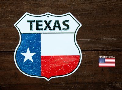 画像1: テキサス フラッグ アメリカ製 ハイウエー ティンサイン メタルサイン /Texas State Flag Highway Metal Sign