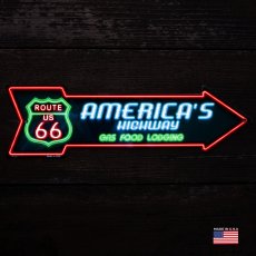 画像1: ルート66 アメリカズ ハイウェイ アロー メタルサイン ティンサイン/ROUTE US 66 AMERICA'S HIGHWAY GAS FOOD LODGING Metal Sign (1)