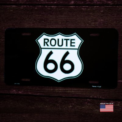 画像1: ルート66 ブラック&ホワイト ライセンスプレート ナンバープレート/Route 66 Metal License Plate