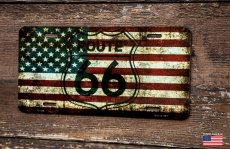 画像2: ルート66 アメリカ国旗 ライセンスプレート ナンバープレート/Route 66 American Flag Metal License Plate (2)