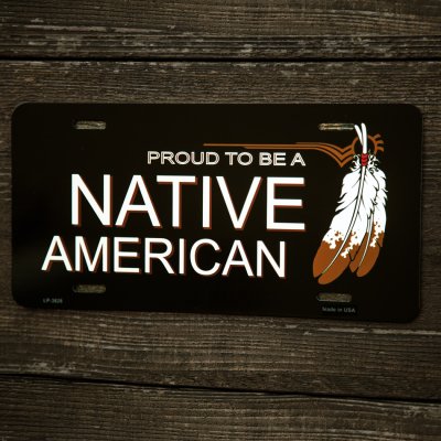 画像1: ネイティブアメリカン インディアン フェザー ライセンスプレート ナンバープレート/PROUD TO BE A NATIVE AMERICAN Metal License Plate