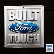 画像1: フォード モーターカンパニー ビルト フォード タフ スクエア エンボス ティンサイン メタルサイン 看板/Ford Motor Company Sqiare BUILT Ford TOUGH Embossed Metal Sign  (1)