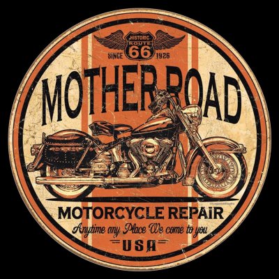 画像1: ルート66 マザーロード モーターサイクル リペアー メタルサイン ティンサイン/Route 66 Mother Road Motorcycle Repair Distressed Retro Vintage Metal Sign