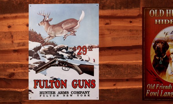 フルトン ガンズ ハンティング銃 鹿 ディア ティンサイン メタルサイン 看板/FULTON GUNS HUNTER ARMS COMPANY  FULTON NEW YORK Metal Sign ウォールデコ