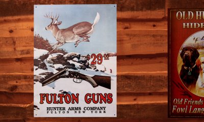 画像1: フルトン ガンズ ハンティング銃 鹿 ディア ティンサイン メタルサイン 看板/FULTON GUNS HUNTER ARMS COMPANY FULTON NEW YORK Metal Sign 