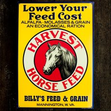 画像1: ハーベスト ホース フィード 馬 ウエスタン エンボス ティンサイン メタルサイン 看板/ HARVEST HORSE FEED Embossed Metal Sign  (1)