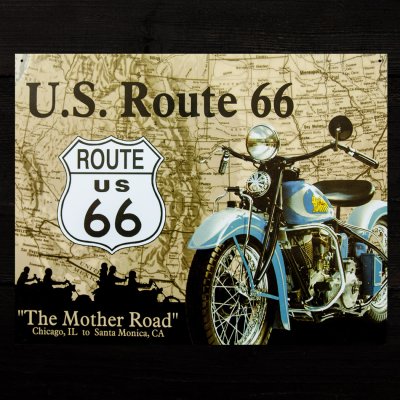 画像1: アメリカ ルート66 マザーロード モーターサイクル ティンサイン メタルサイン/US Route 66 The Mother Road Chicago,IL to Santa Monica,CA Metal Sign