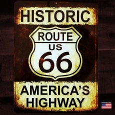 画像1: ヒストリック ルート66 アメリカ ハイウェイ ティンサイン メタルサイン 看板/HISTORIC ROUTE US 66 AMERICA'S HIGHWAY Metal Sign (1)